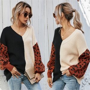 Melody Leopard Colorblock Sweater - Black